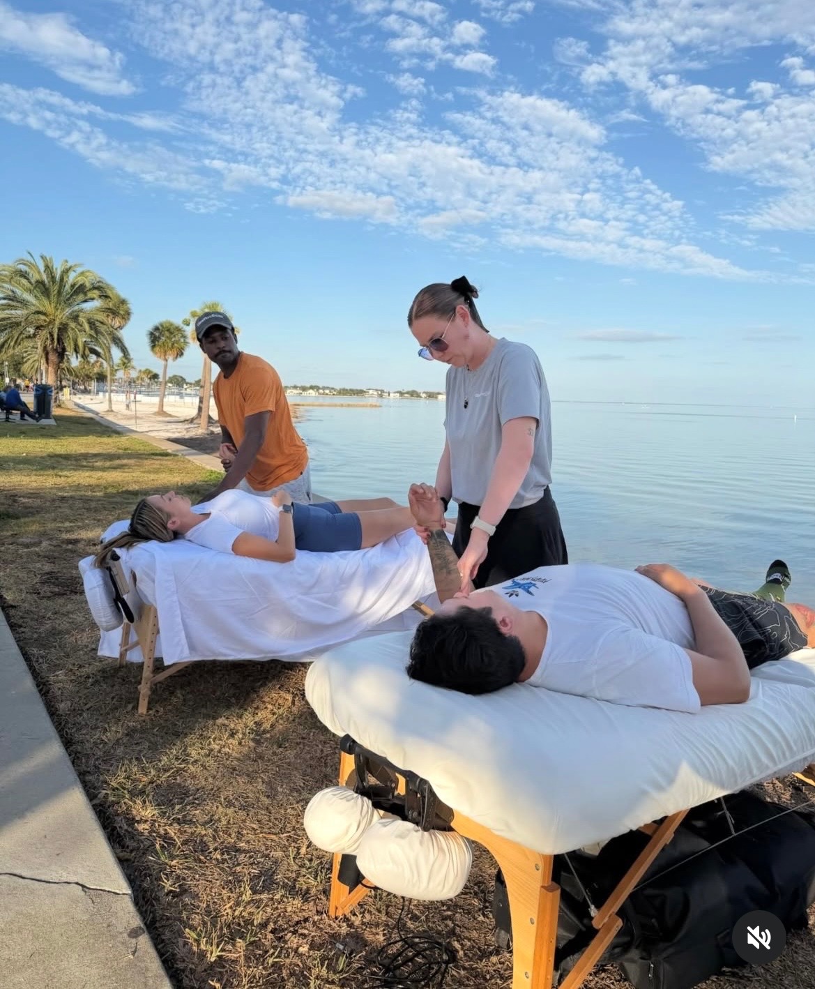 Luke Stokes and team performing mobile wellness at the St. Petersburg waterfront